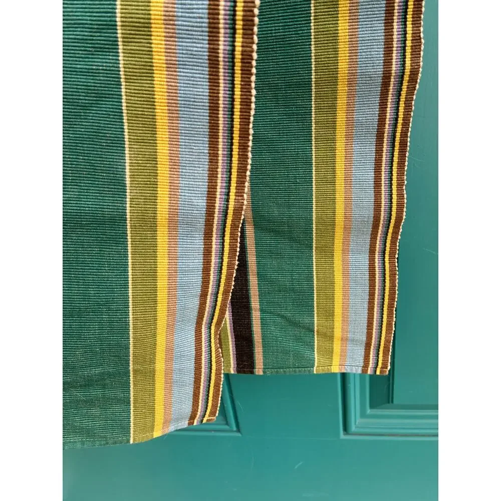 Crate & Barrel Table Runner Multi Stripe Teal Yellow Green Blue Cotton 14